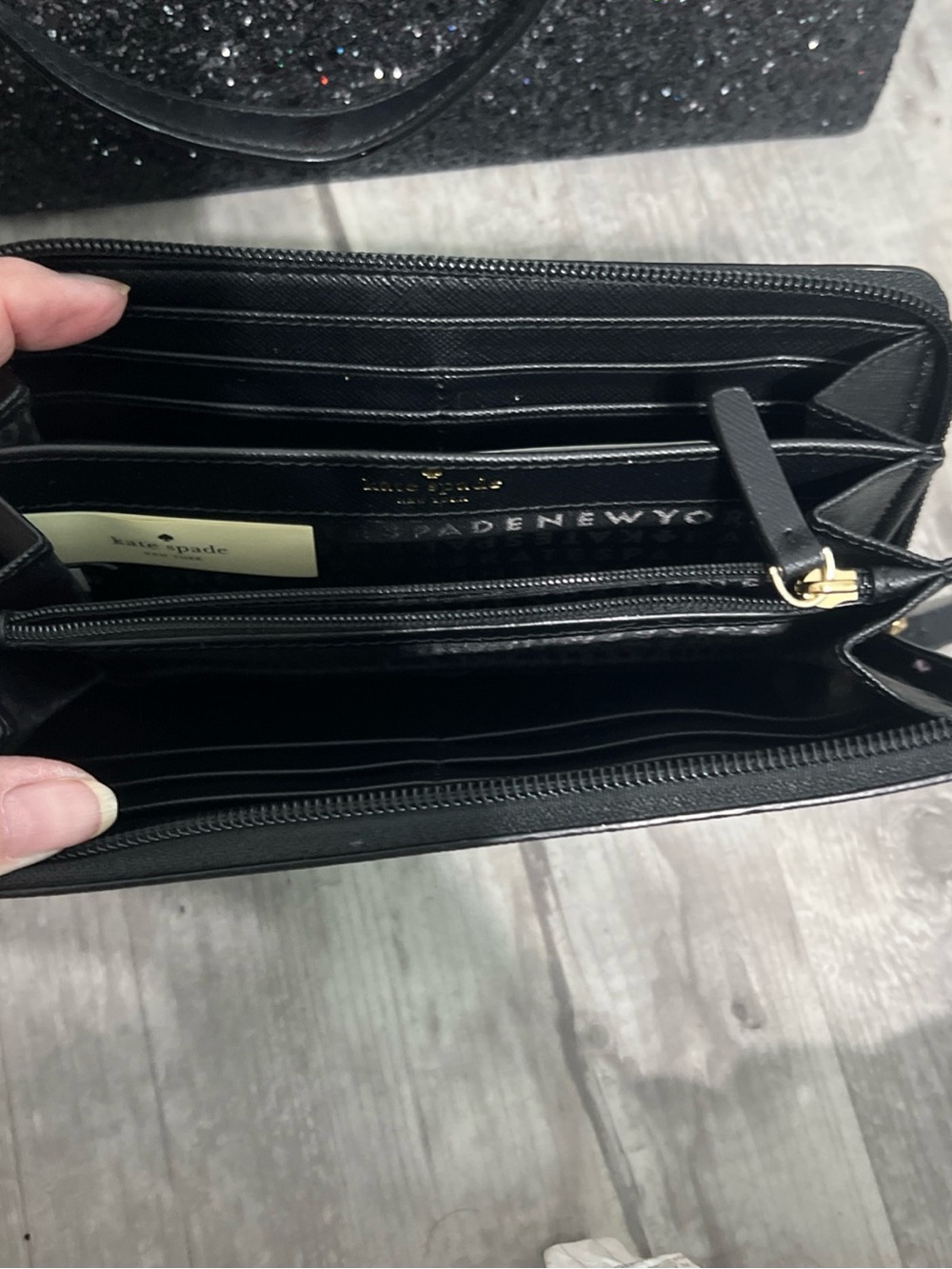 kate spade Greta Court Penny Black Glitter Tote with Matching Wallet - Picture 6 of 7